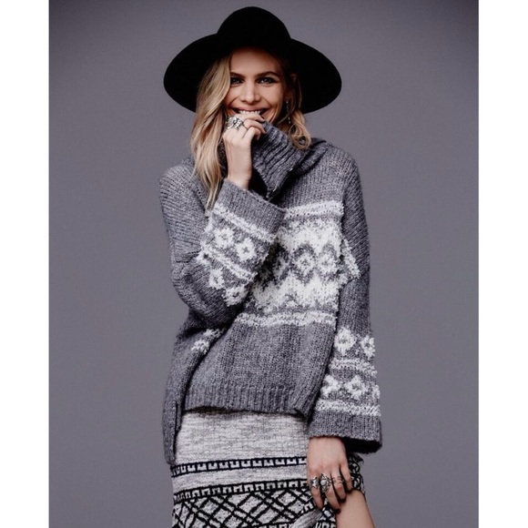 Free People Ragnar Fair Isle Split Cowl Neck Sweater - Picture 14 of 16